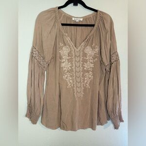 Solitaire- medium- Taupe Embroidered Blouse